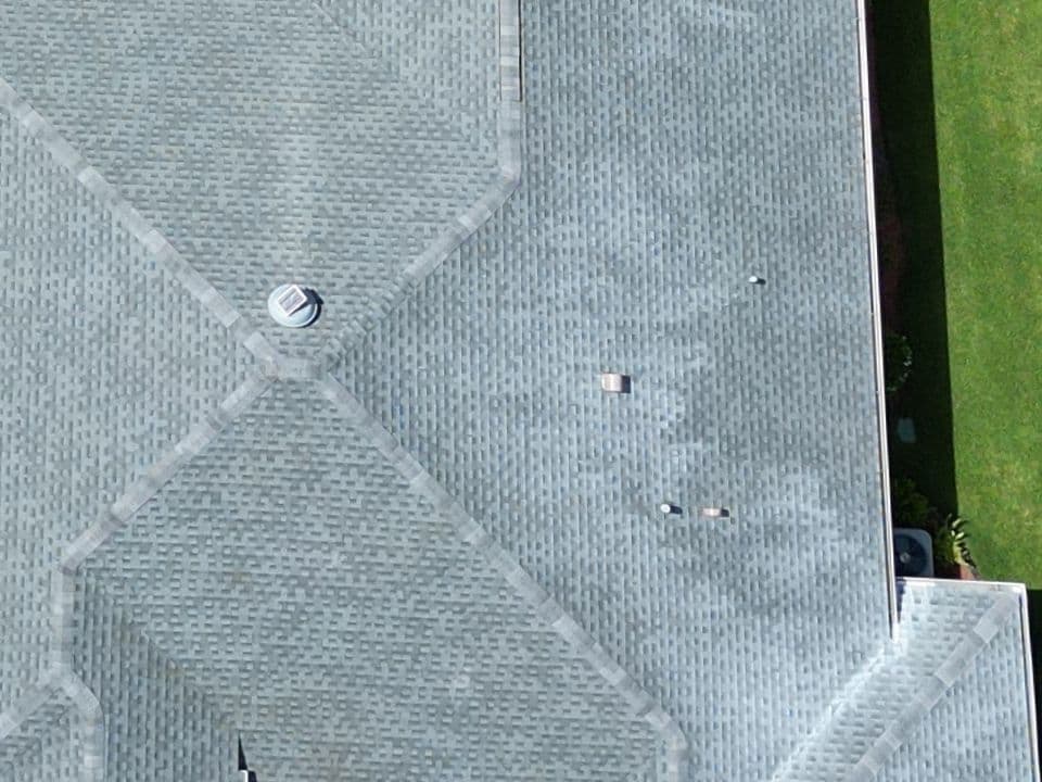 The same roof from above after treatment, with deeper, more even shingle color